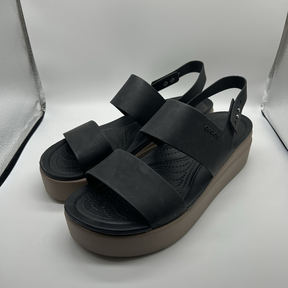 Crocs Sandals Women's 11 M Brooklyn Low Wedge Platform Slingback Black/Mushroom